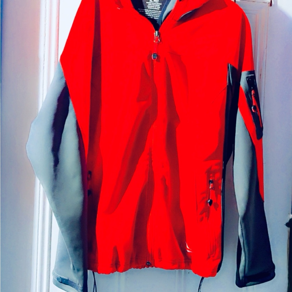 L.L. Bean Red with Gray Accent Windproof Jacket